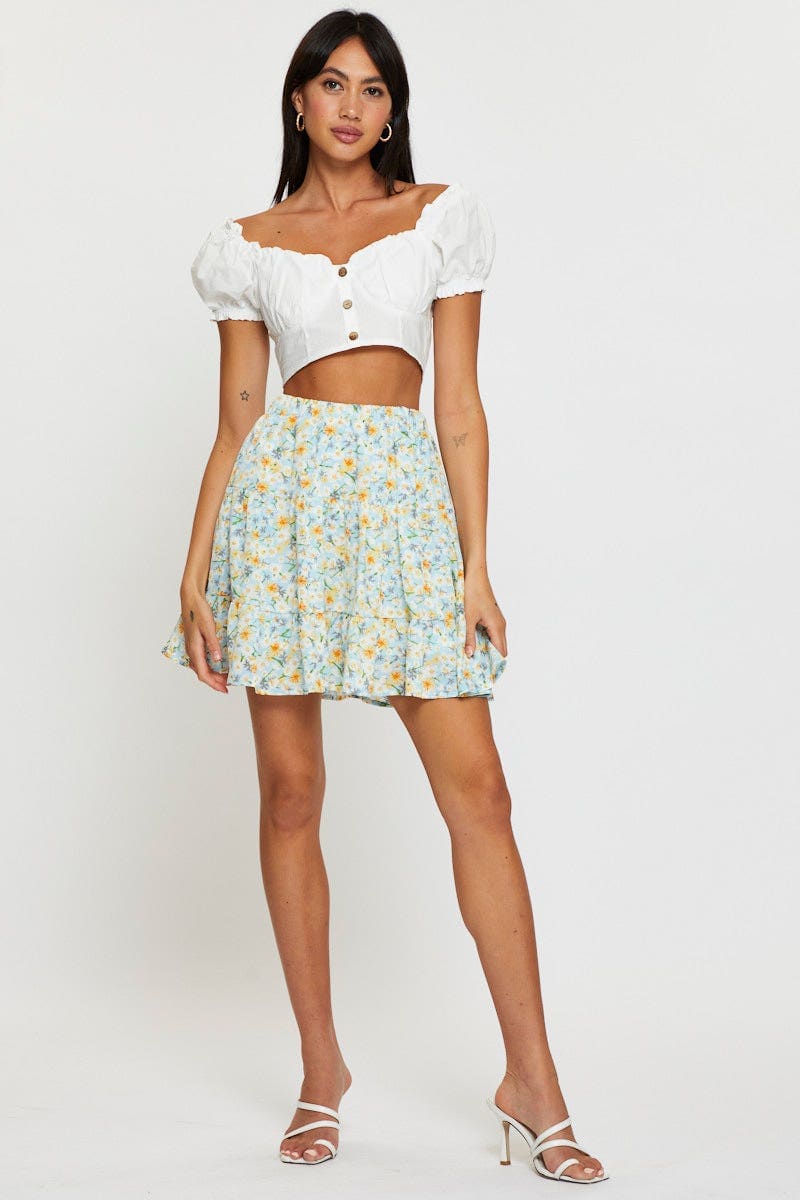 SHORT MW SKATER Print Flare Skirt Mini High Rise for Women by Ally