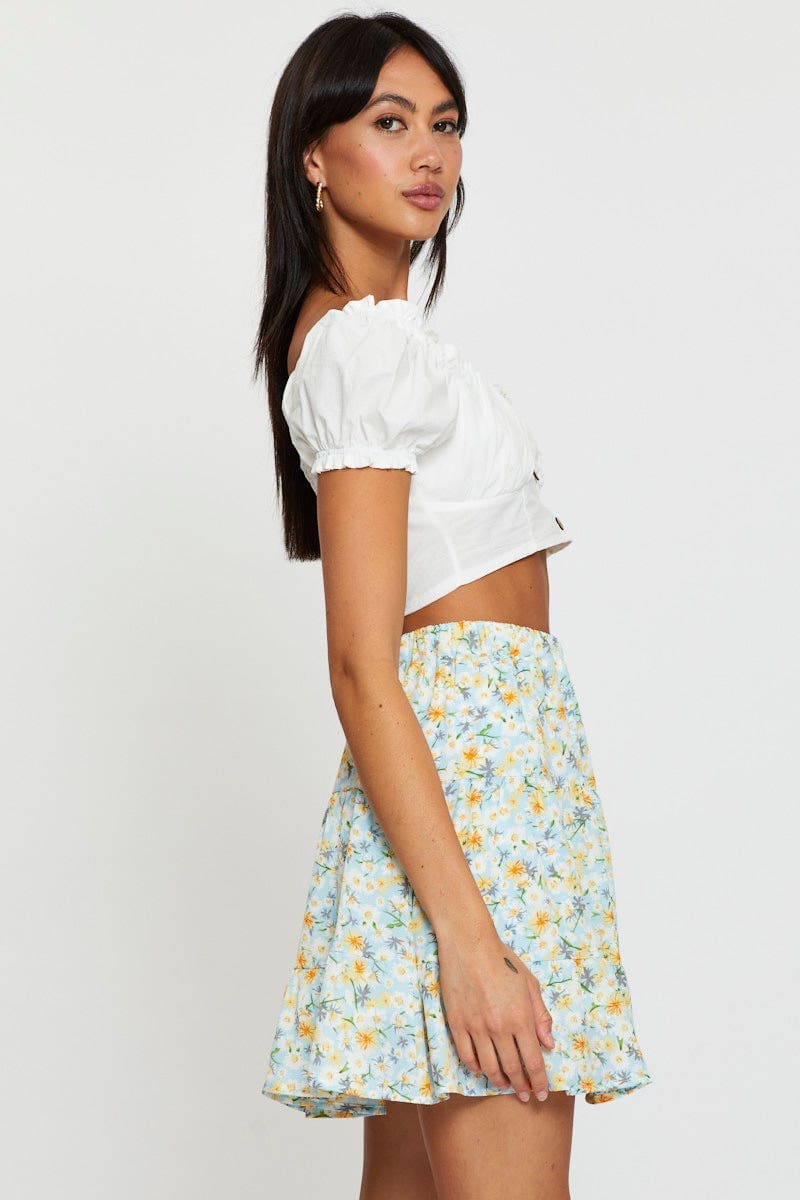 SHORT MW SKATER Print Flare Skirt Mini High Rise for Women by Ally