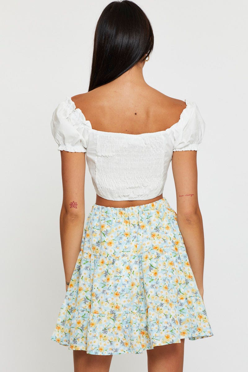 SHORT MW SKATER Print Flare Skirt Mini High Rise for Women by Ally