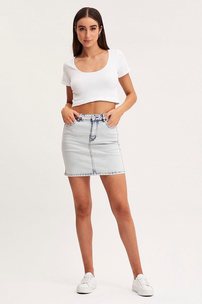 SHORT PENCIL Blue Skirt Mini High Rise for Women by Ally