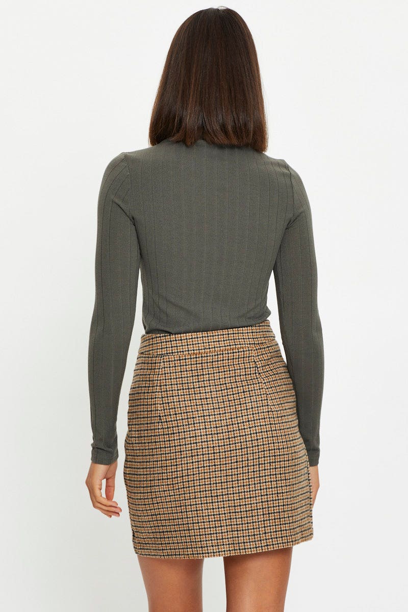 SHORT PENCIL Check Mini Skirt Front Slit for Women by Ally