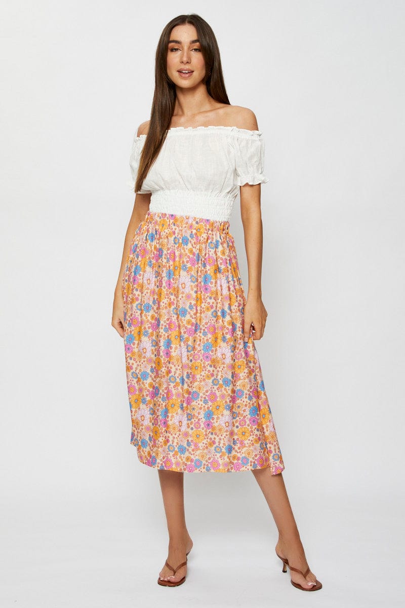 SHORT SKATER Boho Print Maxi Skirt Relaxed for Women by Ally