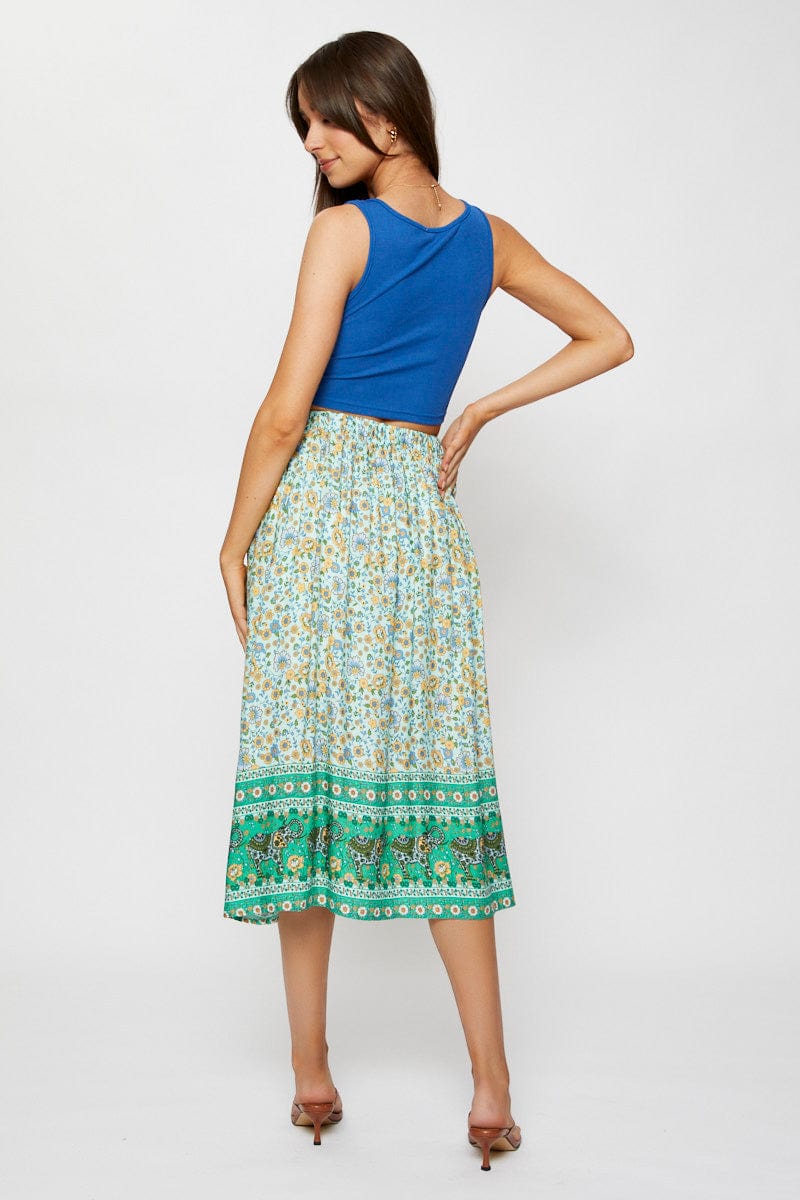 SHORT SKATER Boho Print Midi Skirt Relaxed for Women by Ally