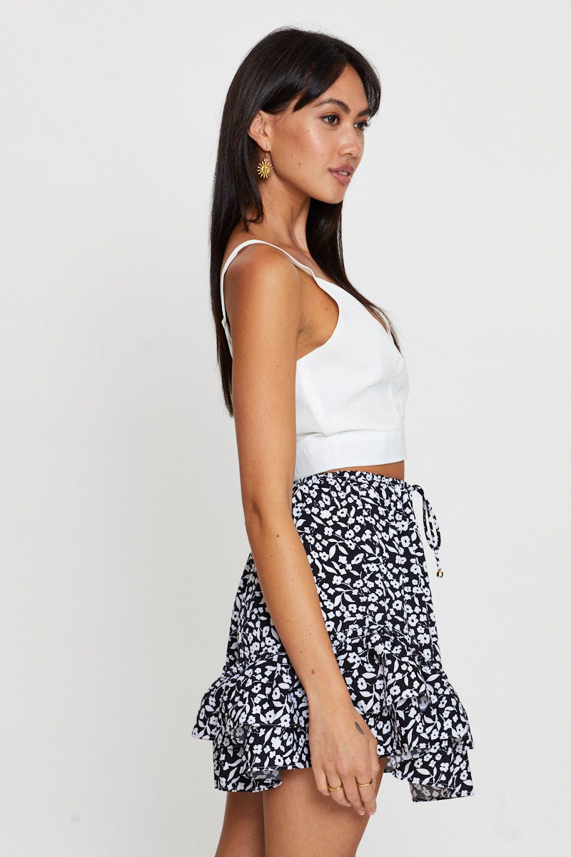 SHORT SKATER Floral Print Flare Skirt Mini High Rise for Women by Ally