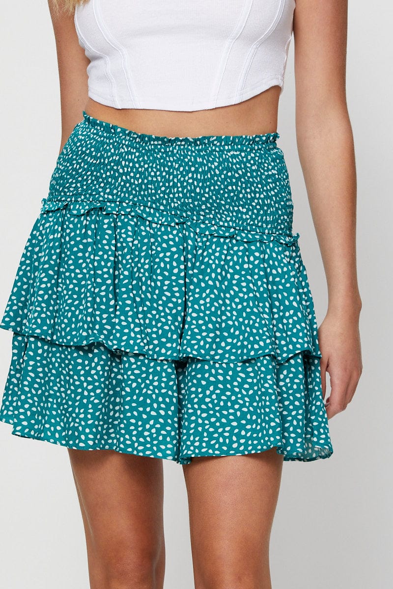 SHORT SKATER Geo Print Flare Skirt Mini High Rise for Women by Ally