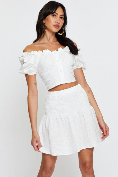 $366 NEW Mayfair 3 PC SET Revolve Bralette Tennis Skirt Cropped Zip Up  White M L