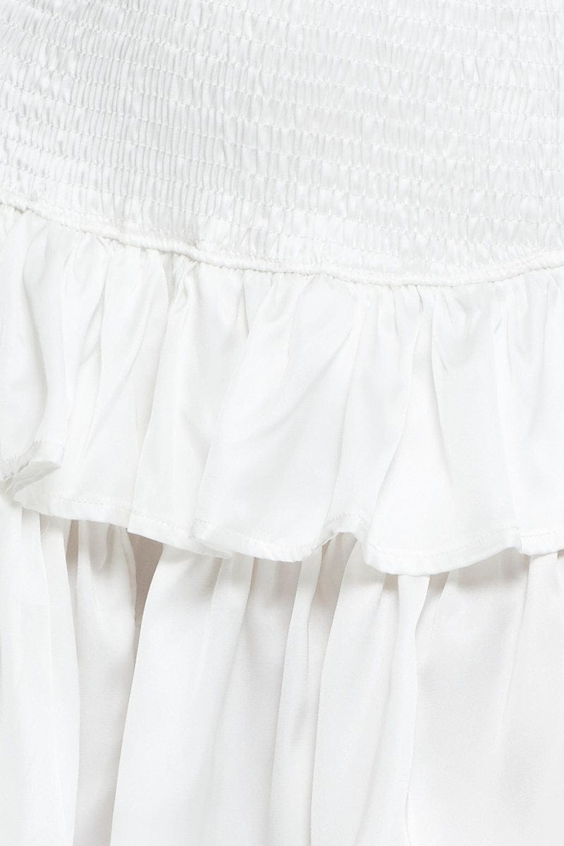 SHORT SKATER White Mini Skirt Shirred Waist Satin for Women by Ally