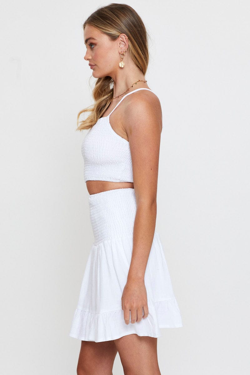 SHORT SKATER White Shirred Skater Mini Skirt for Women by Ally