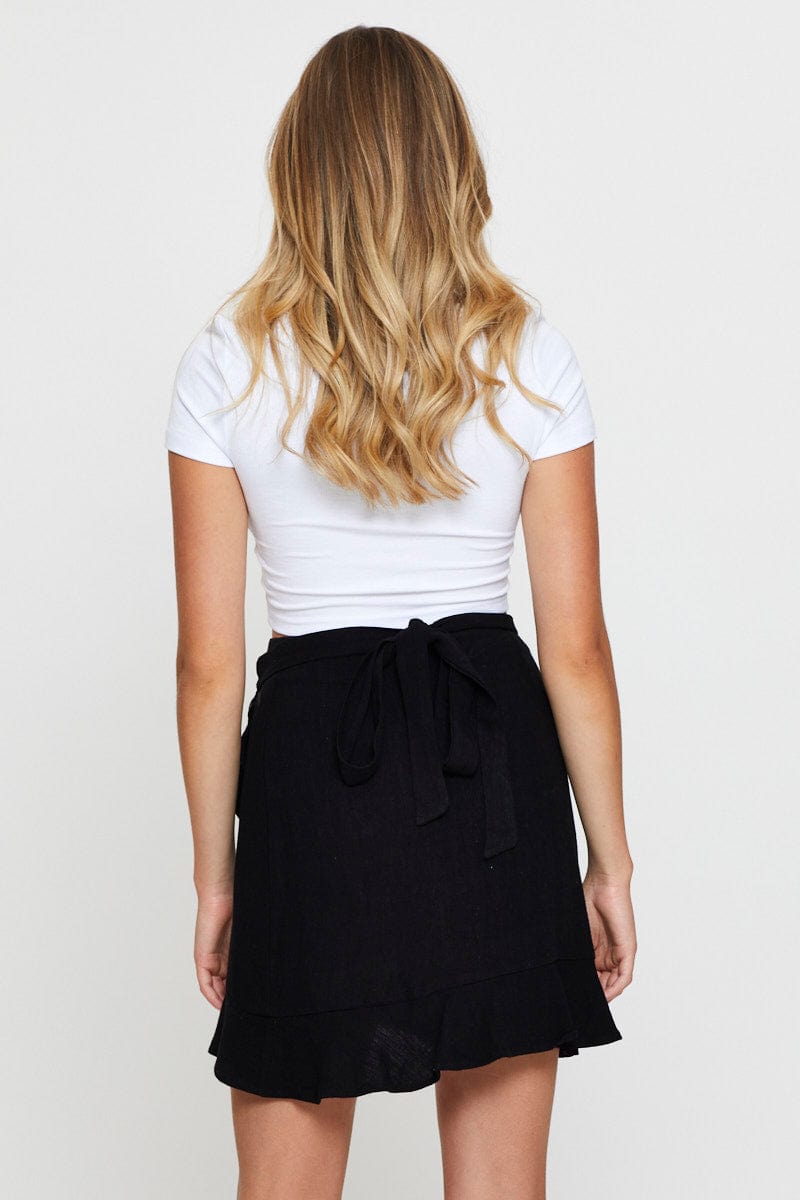 SHORT WRAP Black Wrap Skirt Mini High Rise for Women by Ally