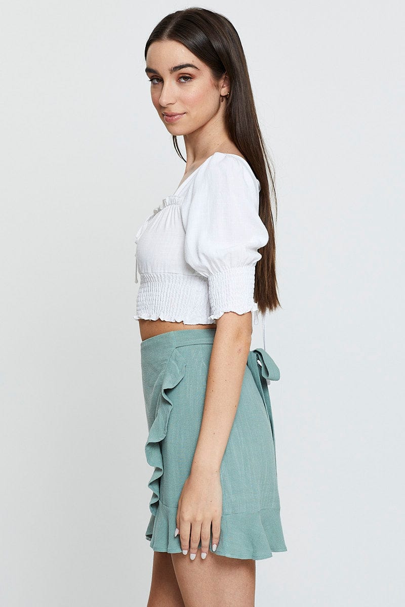 SHORT WRAP Green Wrap Skirt Mini High Rise for Women by Ally