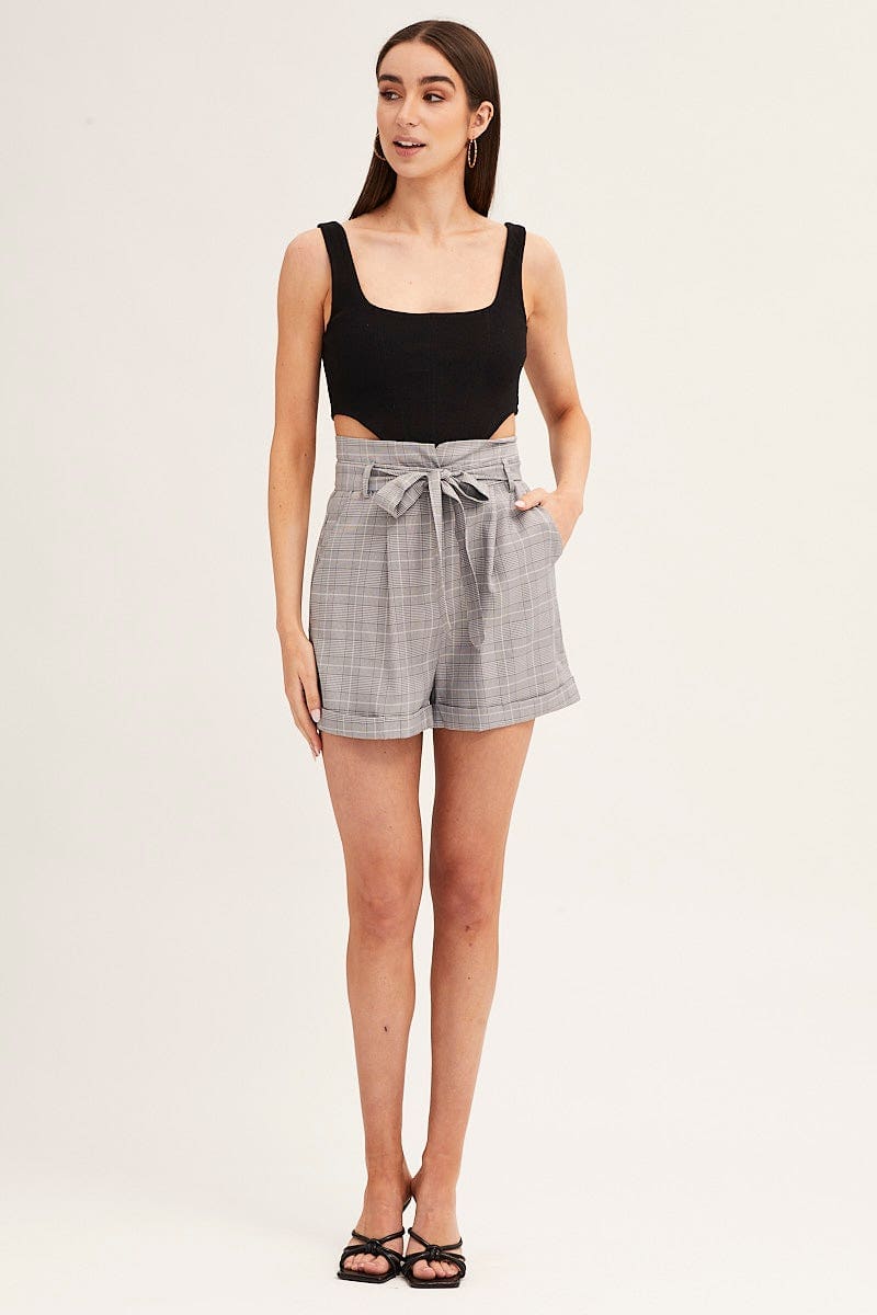 SHORTS Check Shorts Paper Bag Waist for Women by Ally