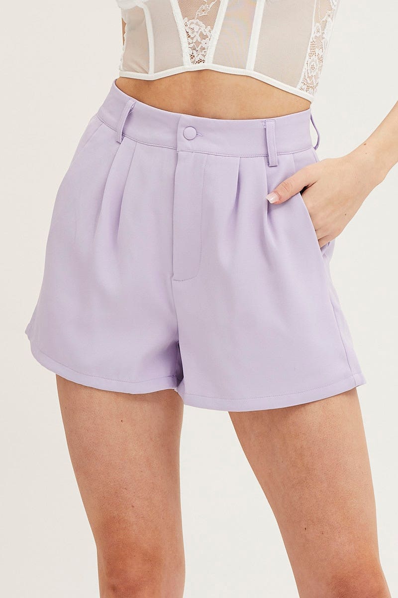 SHORTS Purple High Rise Shorts for Women by Ally