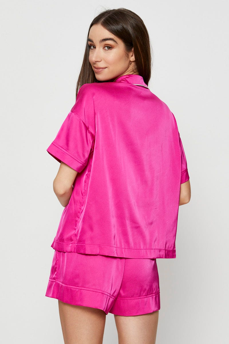 SHRT SLV RGL SET Pink Contrast Piping Pyjamas Set for Women by Ally