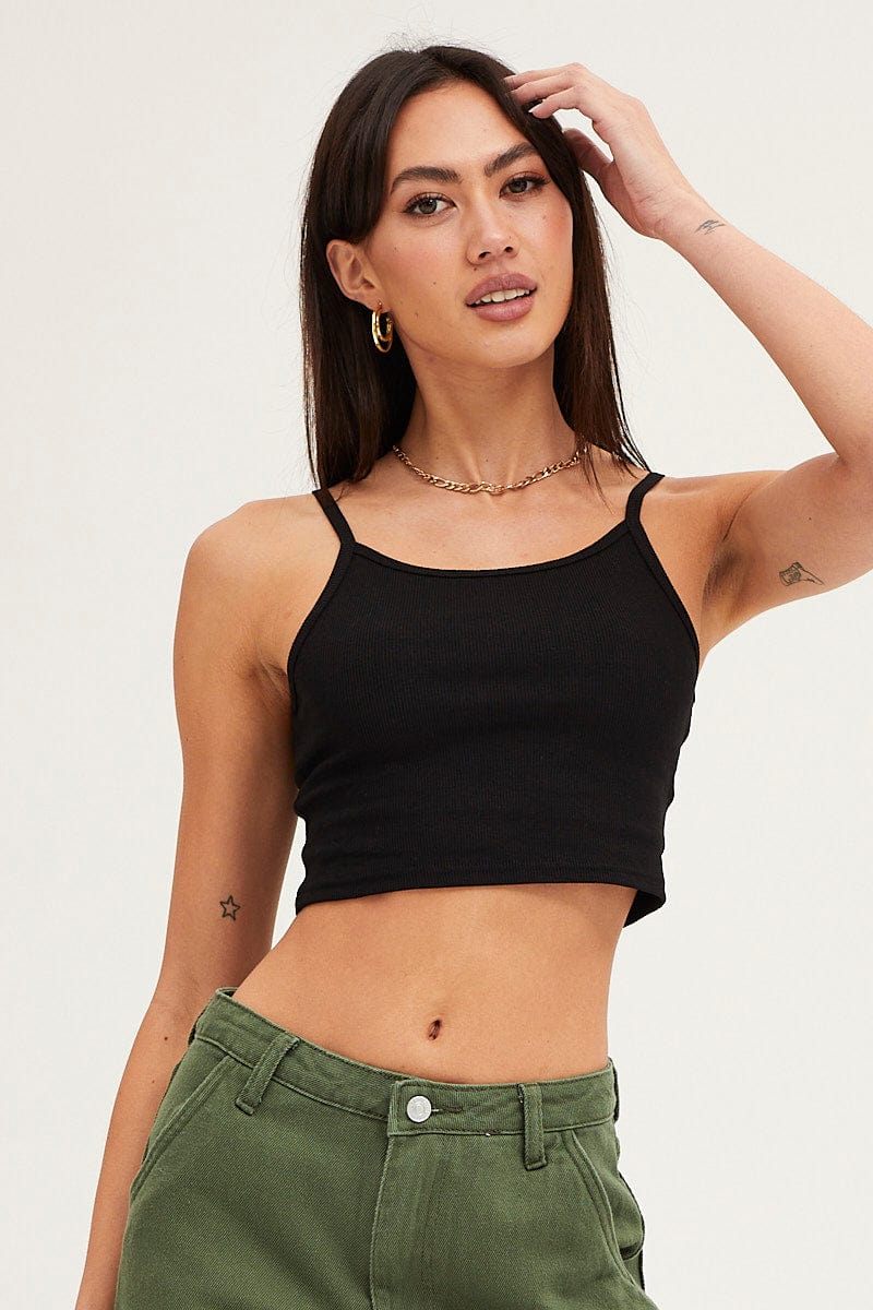 SINGLET Black Crop Singlet Top for Women by Ally