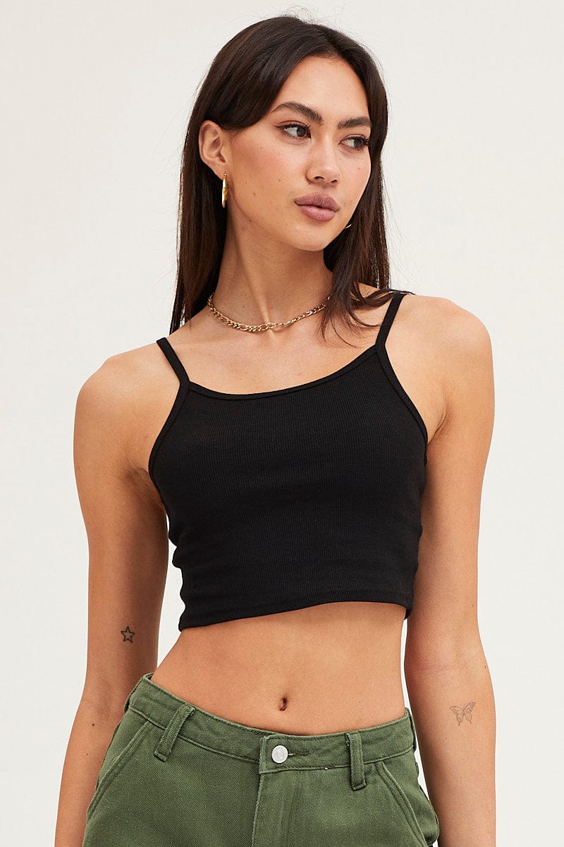 SINGLET Black Crop Singlet Top for Women by Ally