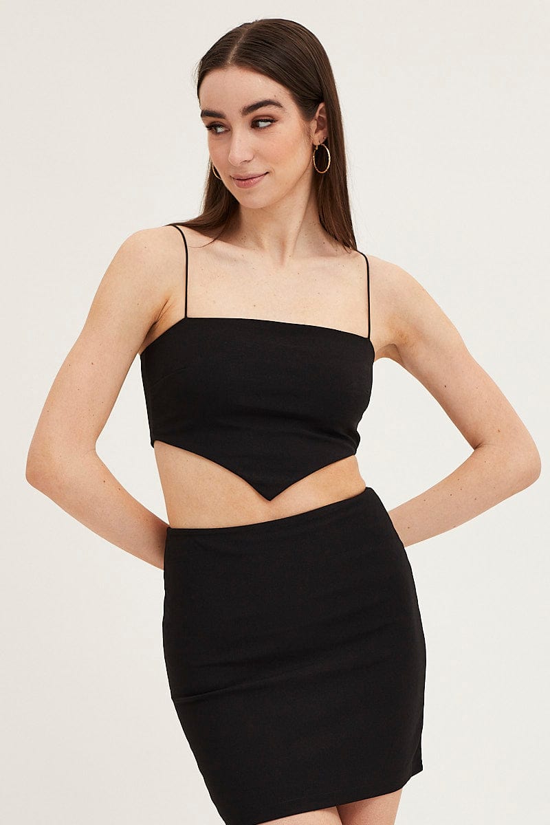 SINGLET Black Ponte Scarf Crop Top for Women by Ally