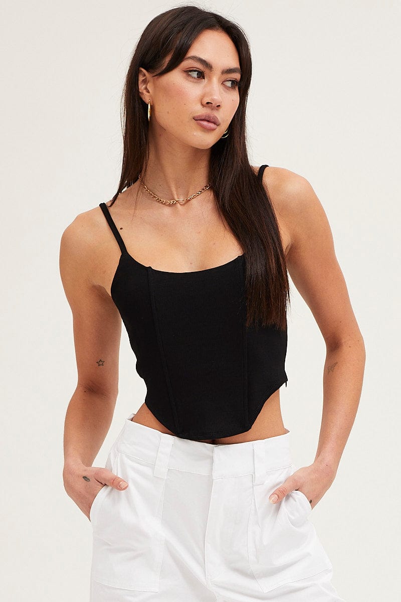 SINGLET Black Rib Singlet Round Neck for Women by Ally