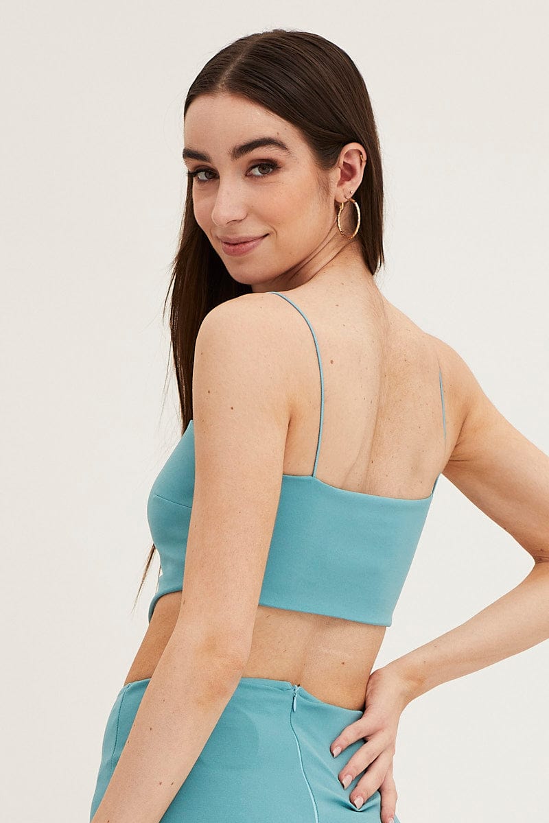 SINGLET Blue Ponte Scarf Crop Top for Women by Ally