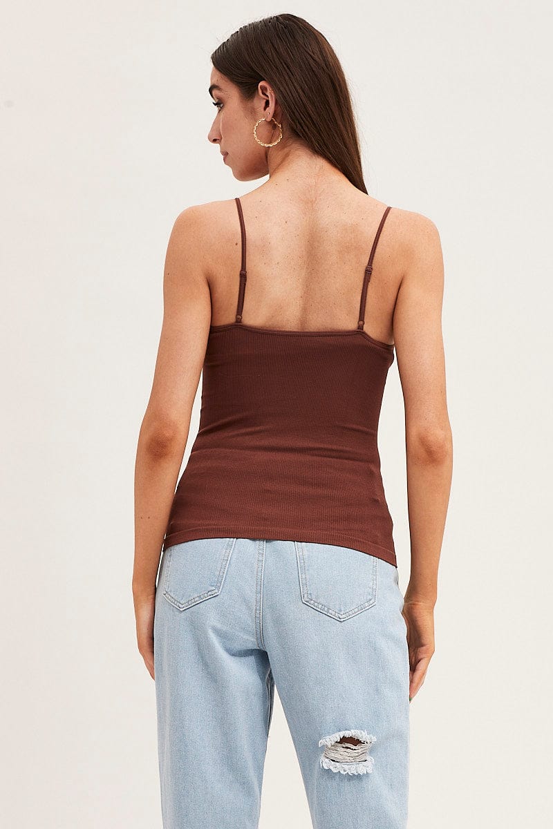 SINGLET Brown Seamless Singlet Top for Women by Ally
