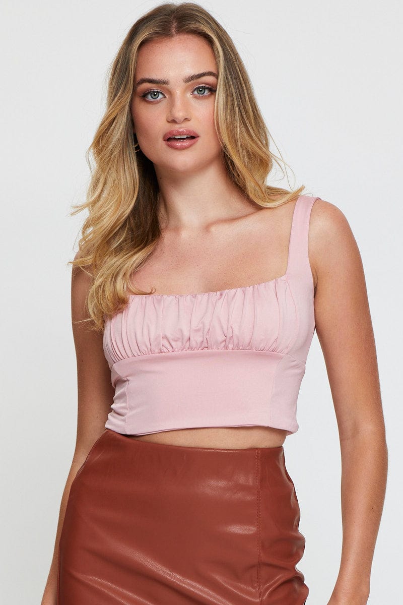 SINGLET CANDY PINK Sleeveless Crop Top for Women by Ally