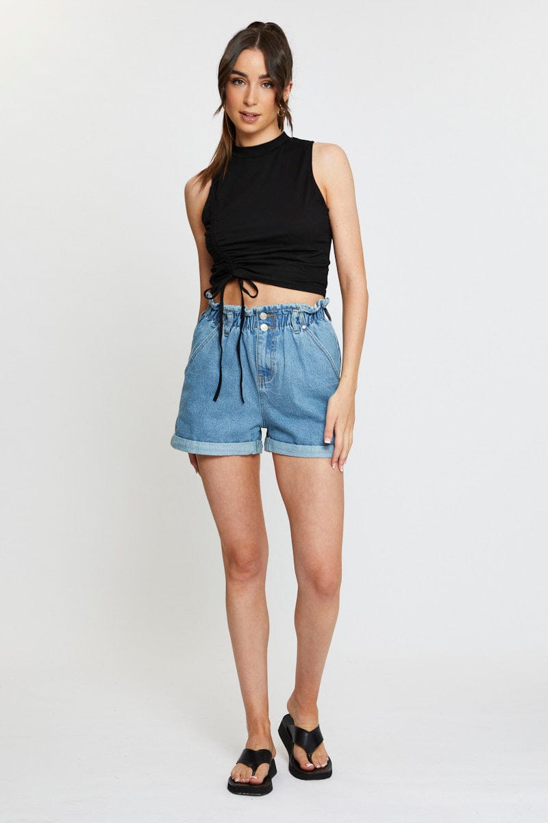 Women’s Black Crop Top Side Drawstring | Ally Fashion