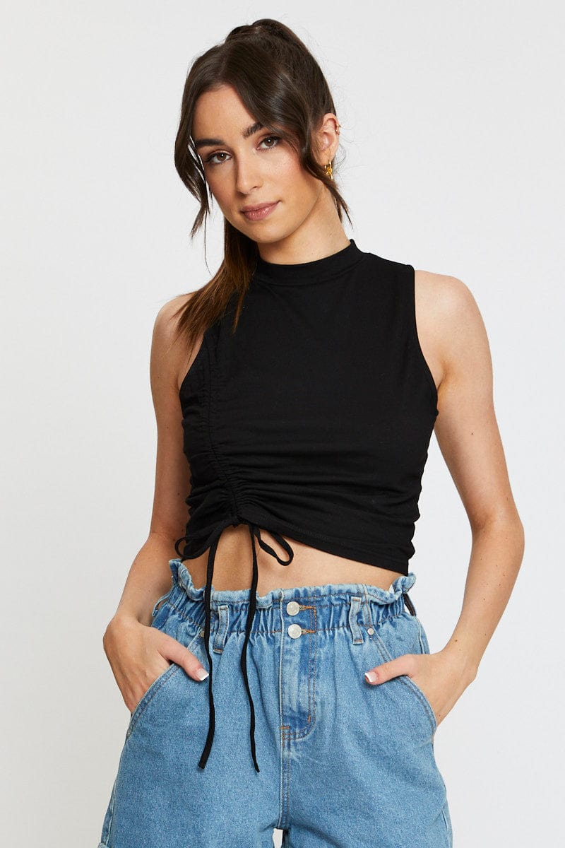 SINGLET CROP Black Crop Top Side Drawstring for Women by Ally