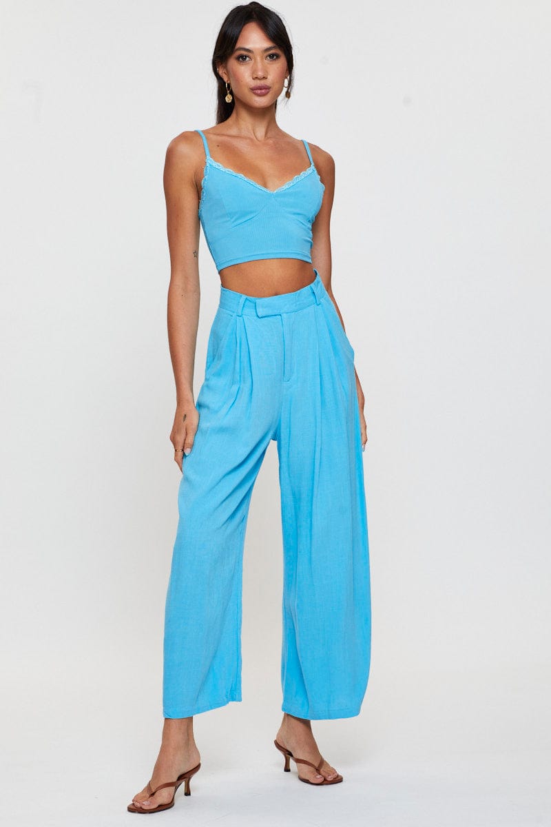 Women's Blue Crop Top Lace Ally Fashion