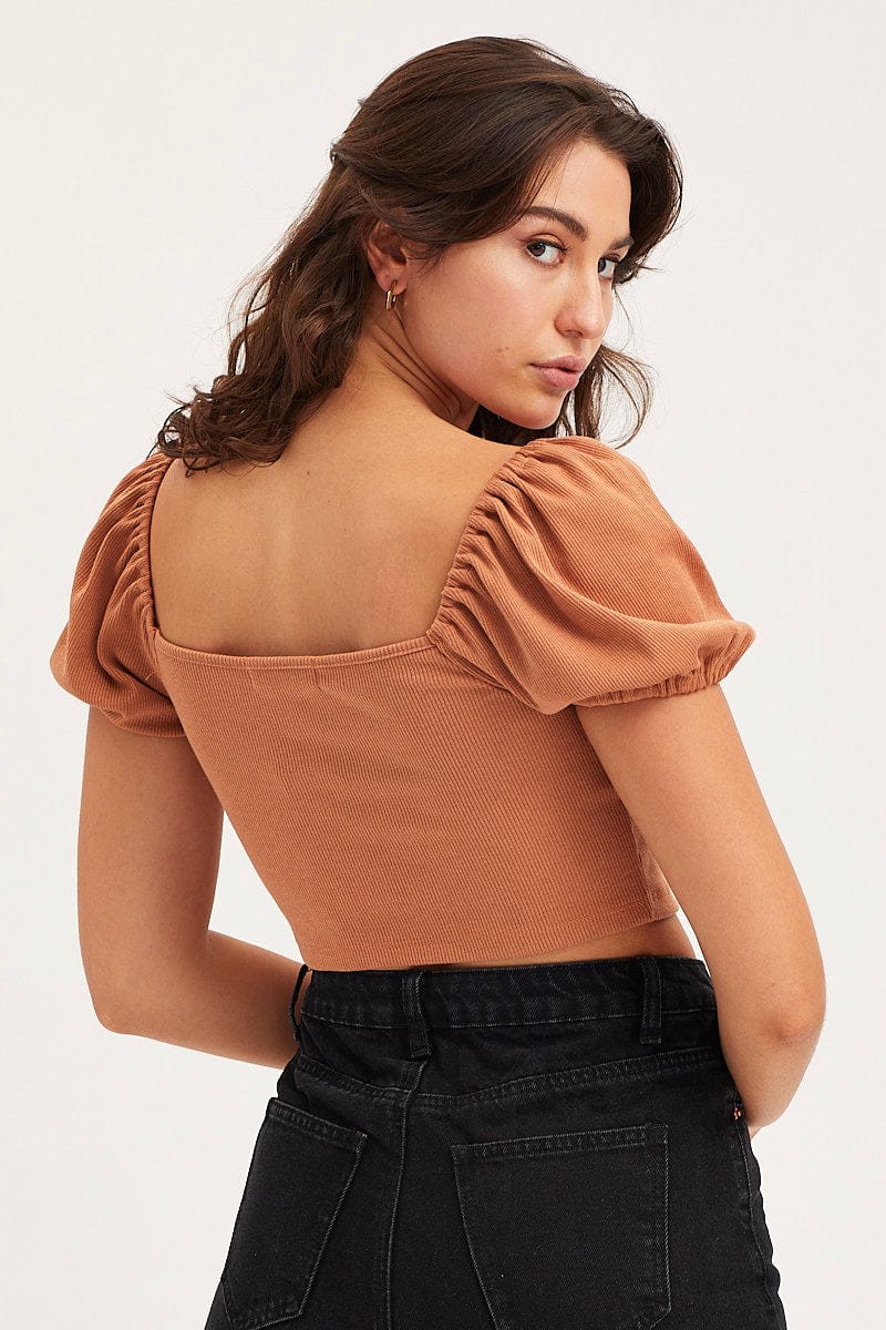 SINGLET CROP Brown Top Short Sleeve Cami for Women by Ally