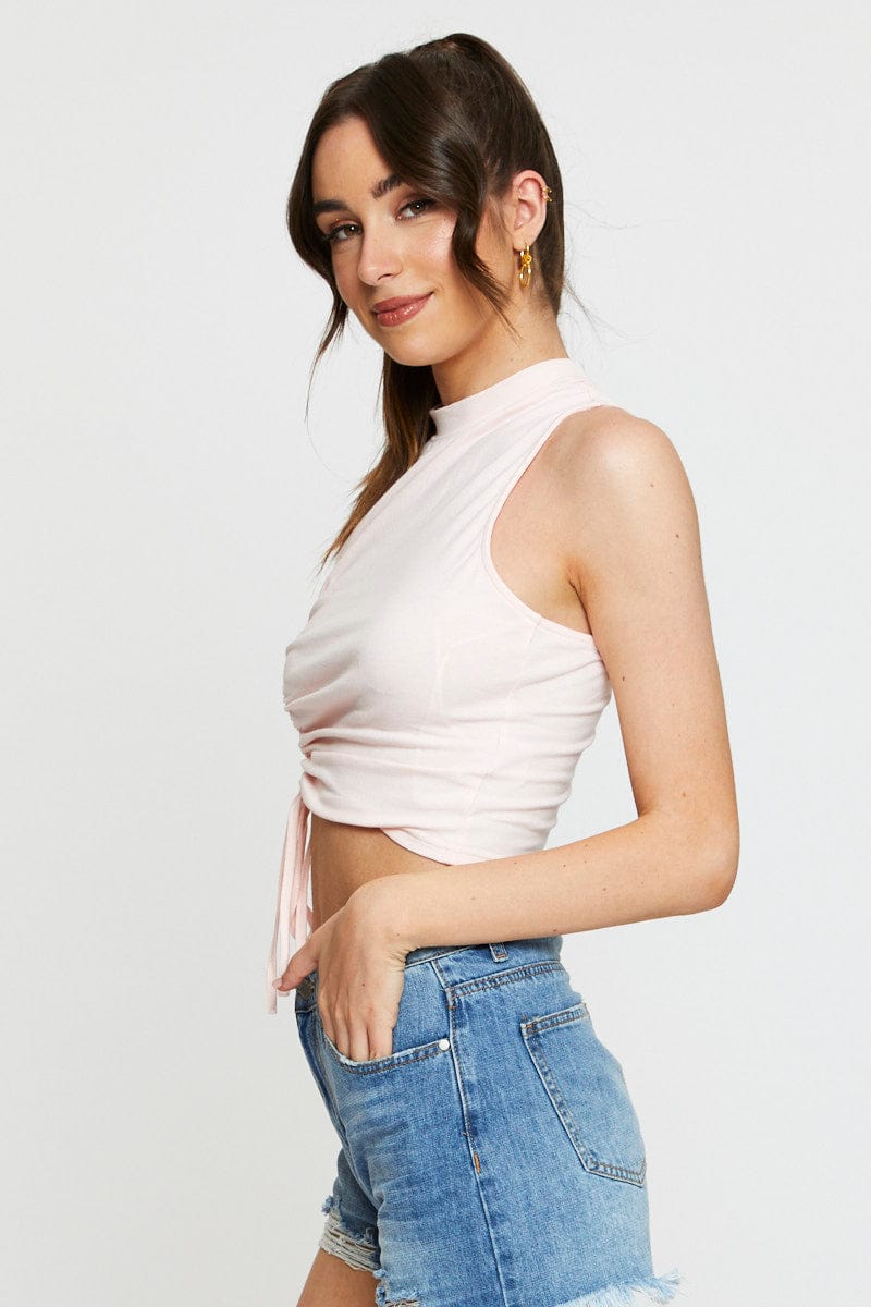 SINGLET CROP Pink Crop Top Side Drawstring for Women by Ally