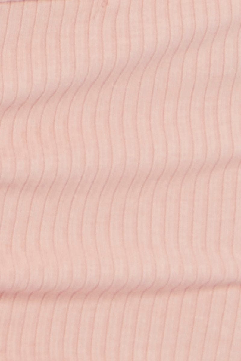 SINGLET CROP Pink Ribbed Ruche Front Singlet for Women by Ally