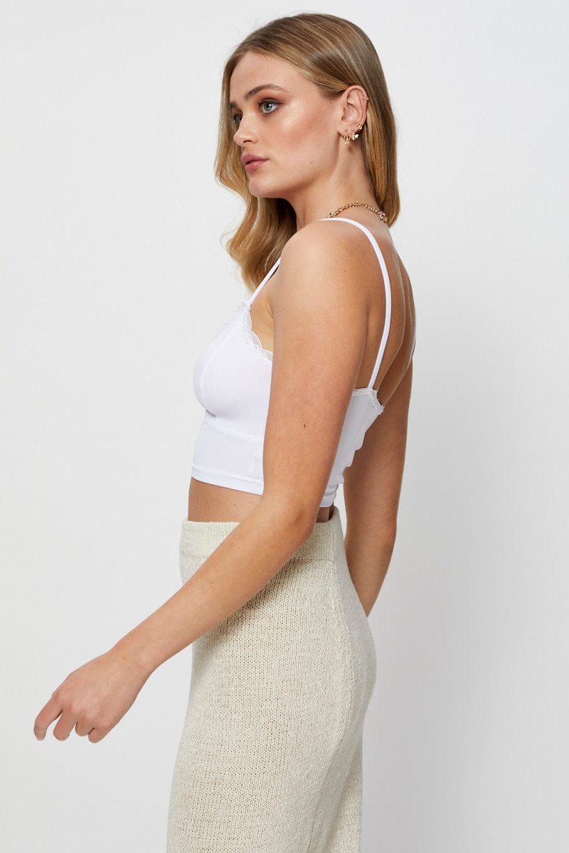 SINGLET CROP White Crop Top Lace for Women by Ally
