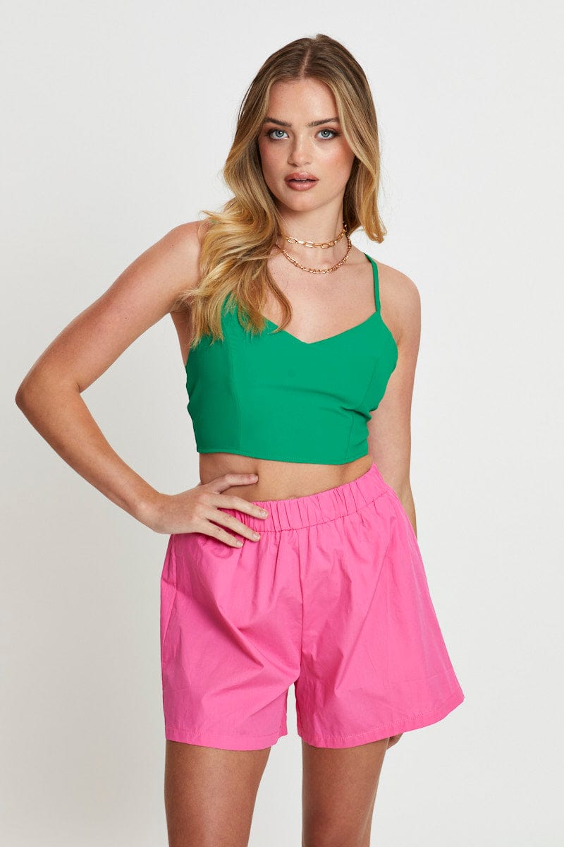 SINGLET Green Crop Top Sleeveless V-Neck for Women by Ally