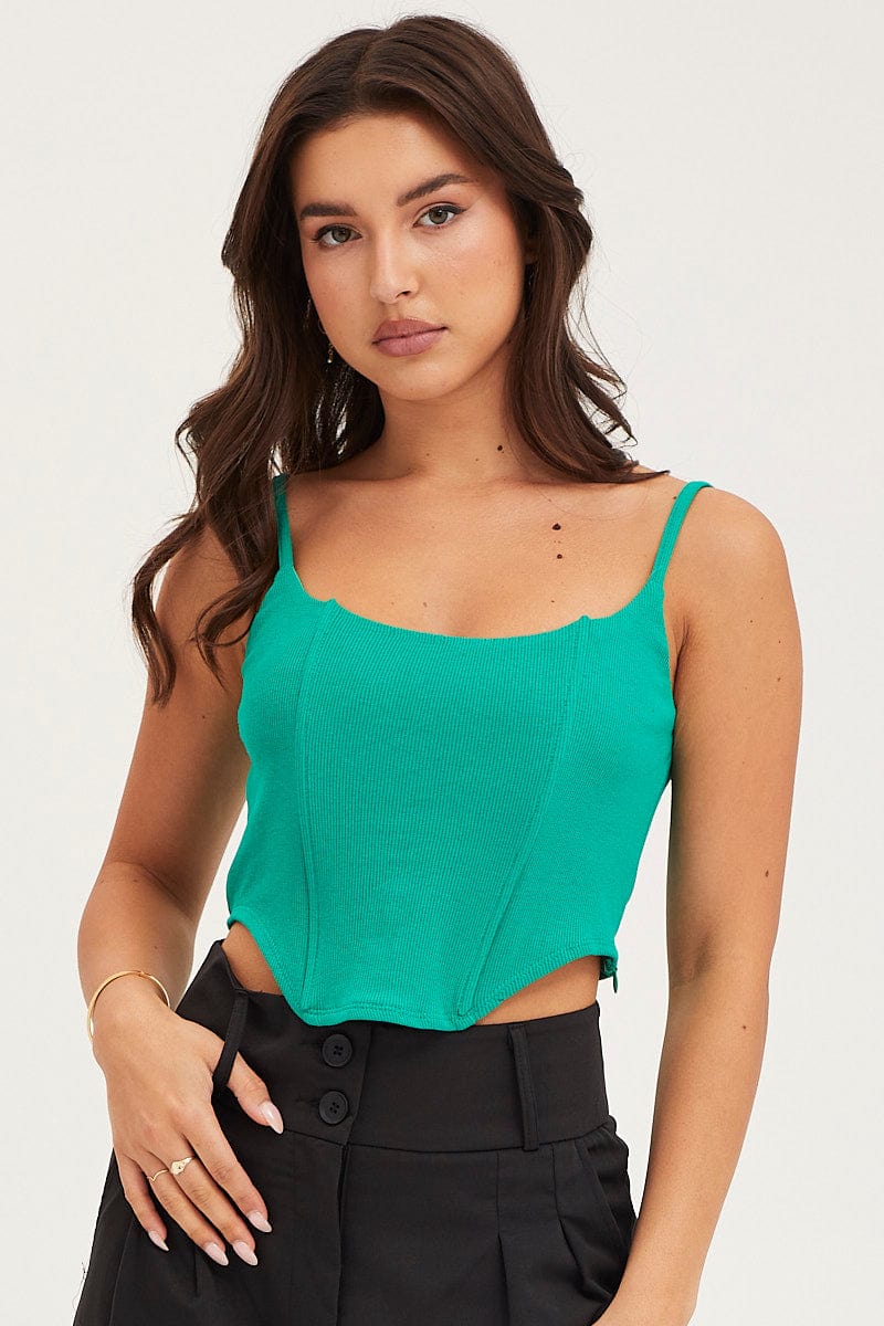 SINGLET Green Rib Singlet Round Neck for Women by Ally