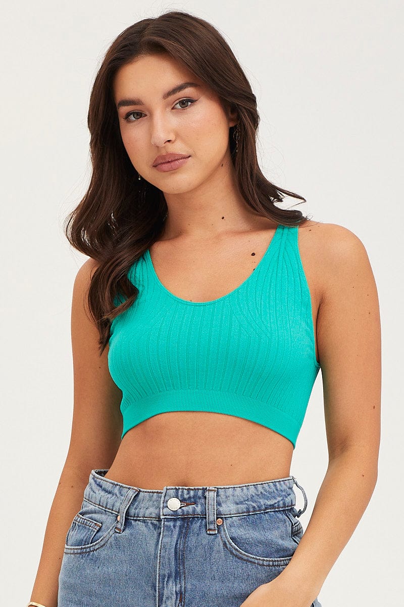 SINGLET Green Tank Top Sleeveless Seamless for Women by Ally