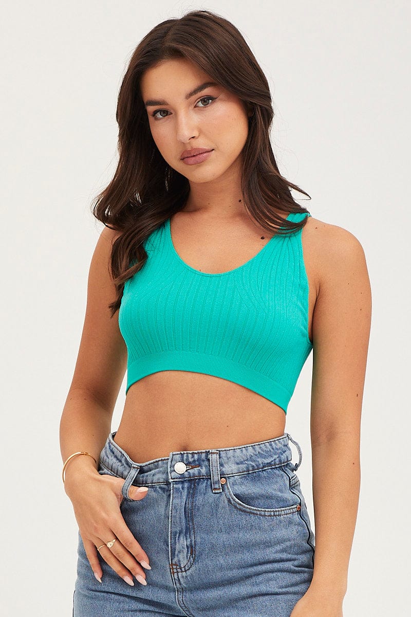 SINGLET Green Tank Top Sleeveless Seamless for Women by Ally