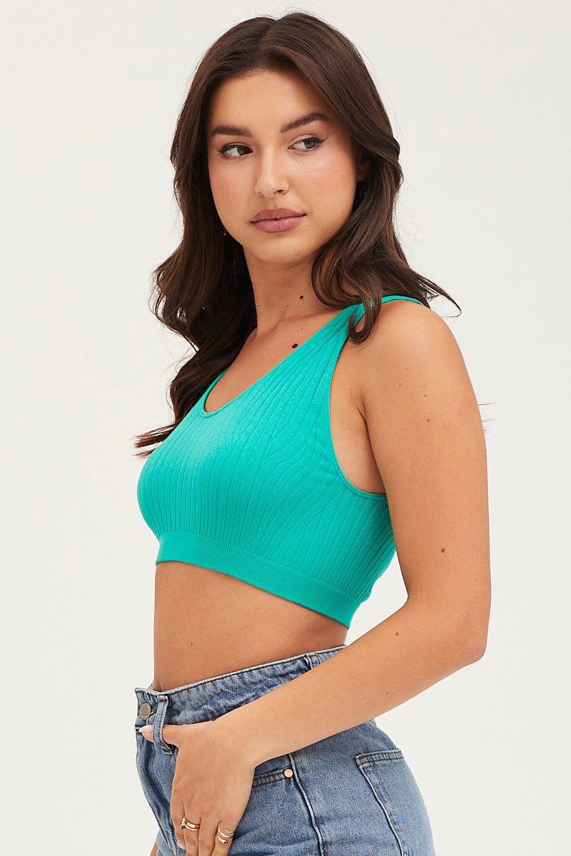 SINGLET Green Tank Top Sleeveless Seamless for Women by Ally