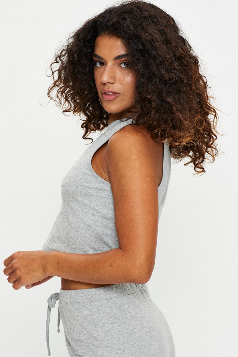 SINGLET Grey Notch Detail Top for Women by Ally