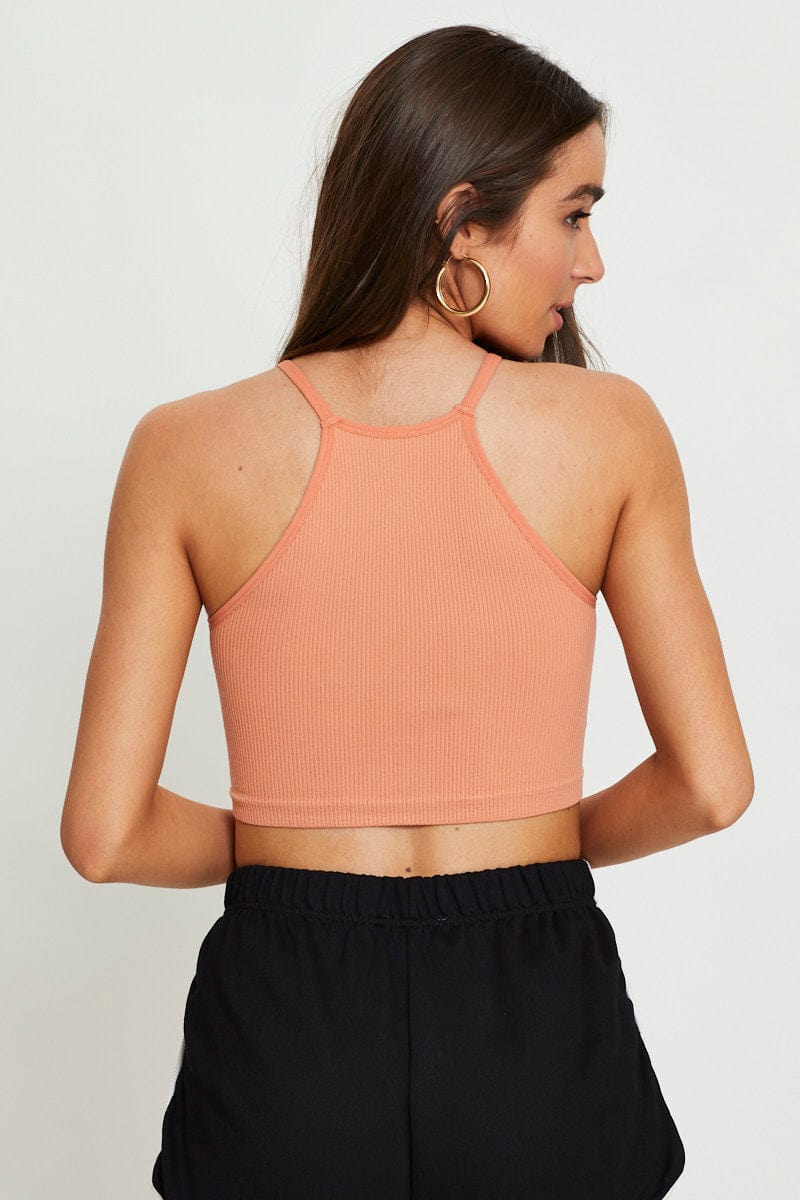 Women’s Brown Rib Top Seamless Crop | Ally Fashion
