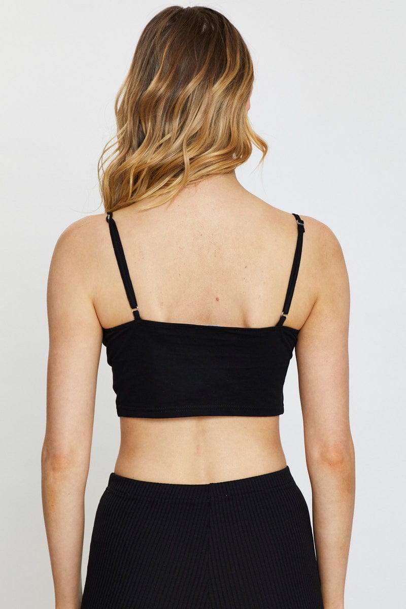 SINGLET SEMI CROP Black Crop Top Short Sleeve for Women by Ally