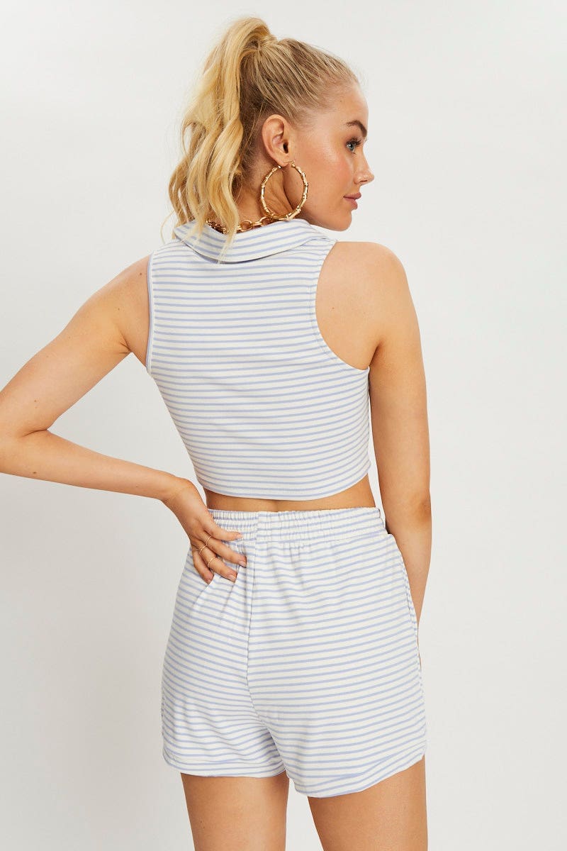 SINGLET Stripe Polo Top And Short Lounge Set for Women by Ally