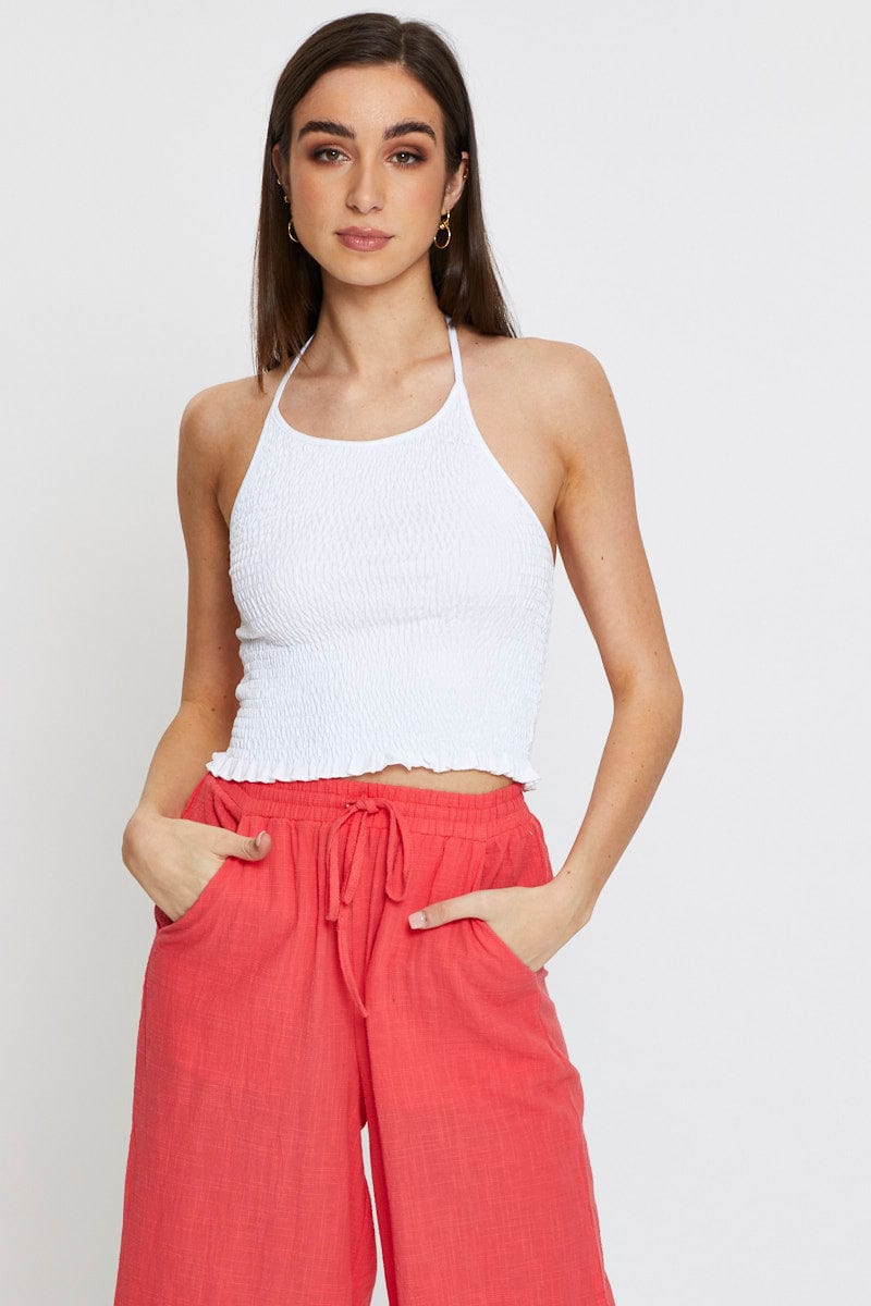 SINGLET White Halter Top Crop for Women by Ally