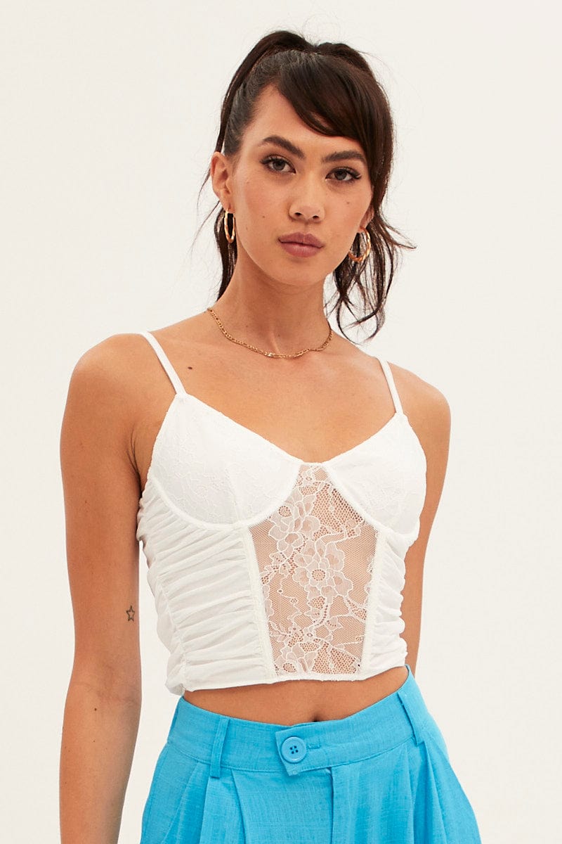 SINGLET White Singlet Sleeveless Sweetheart Crop Lace for Women by Ally