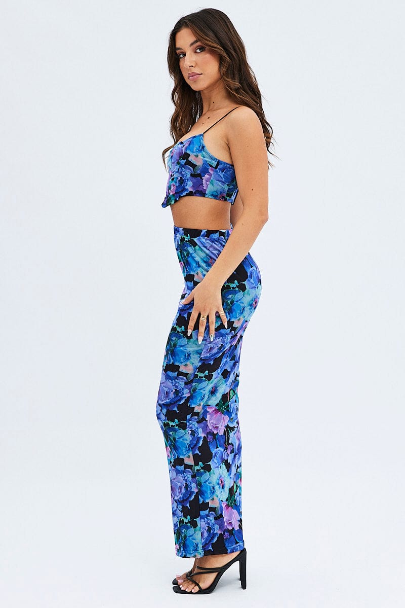 Multi Floral Mesh Maxi Bodycon Tube Skirt for Ally Fashion