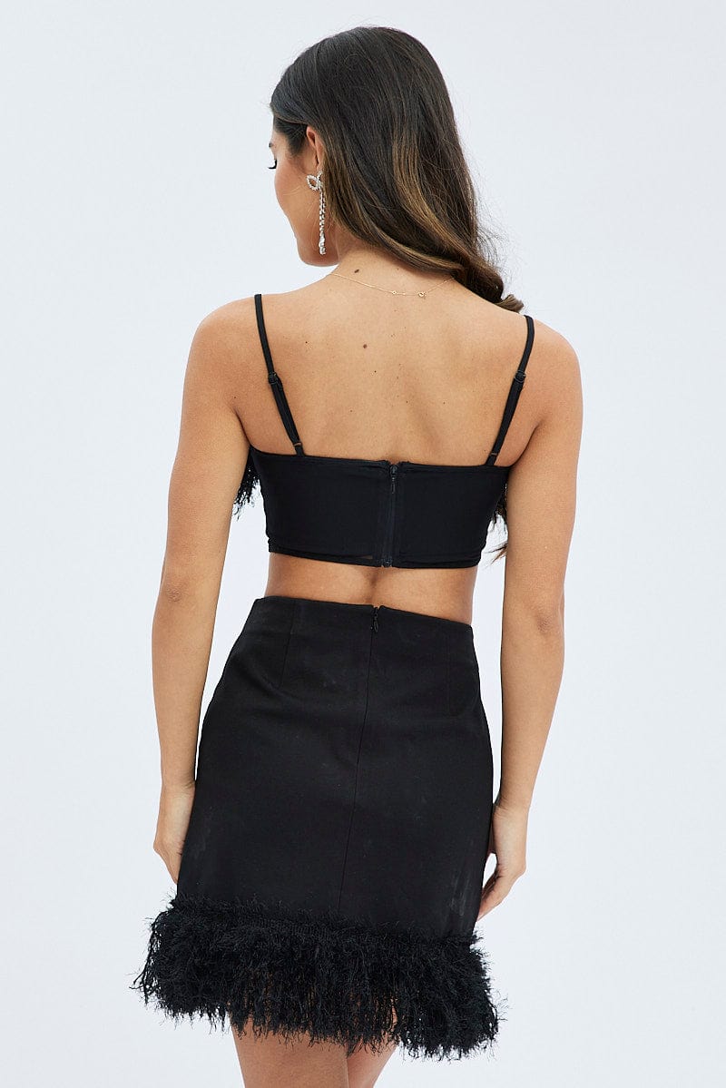 Black Faux Feather Trim Bodycon Mini Skirt | Ally Fashion Black Faux Feather Trim Bodycon Mini Skirt | Ally Fashion