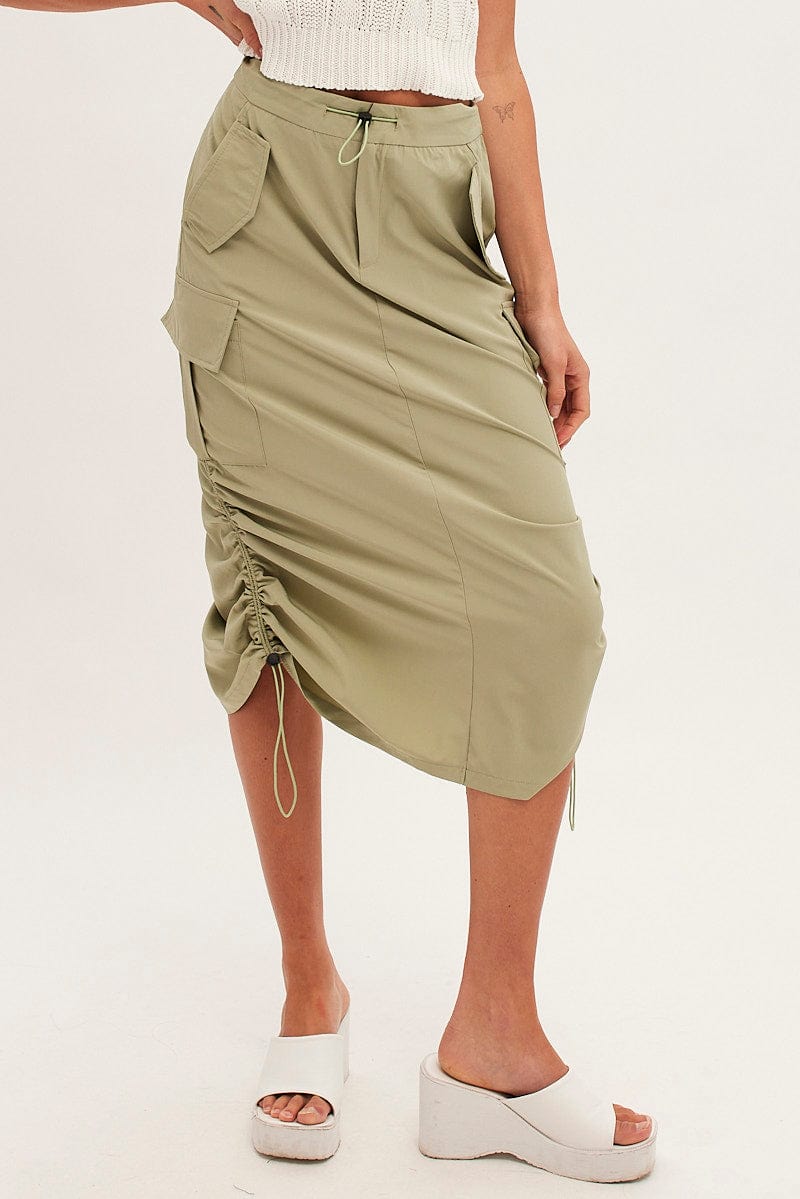 Green Cargo Skirt Ruched for Ally Fashion