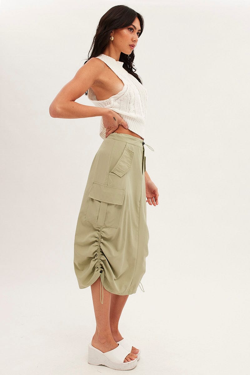 Green Cargo Skirt Ruched for Ally Fashion