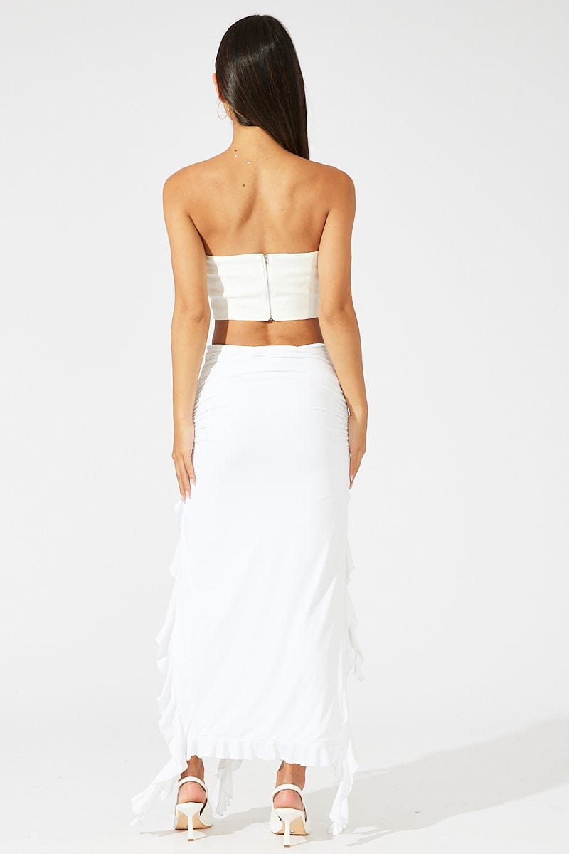 White Ruffle Maxi Skirt for Ally Fashion