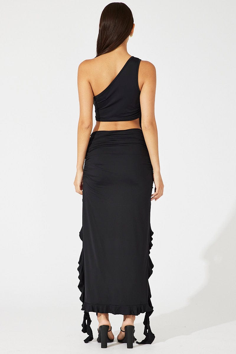 Black Ruffle Maxi Skirt for Ally Fashion