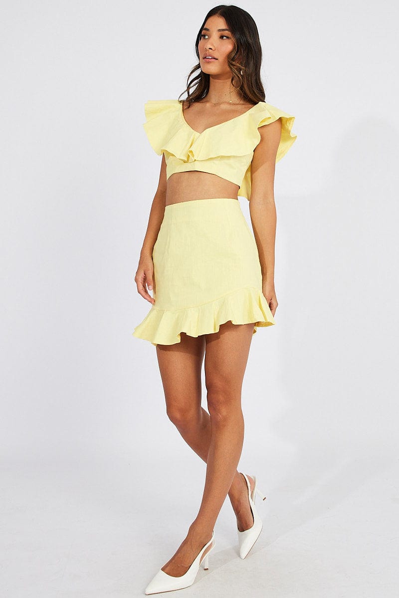 Yellow Ruffle Mini Skirt Swishy for Ally Fashion