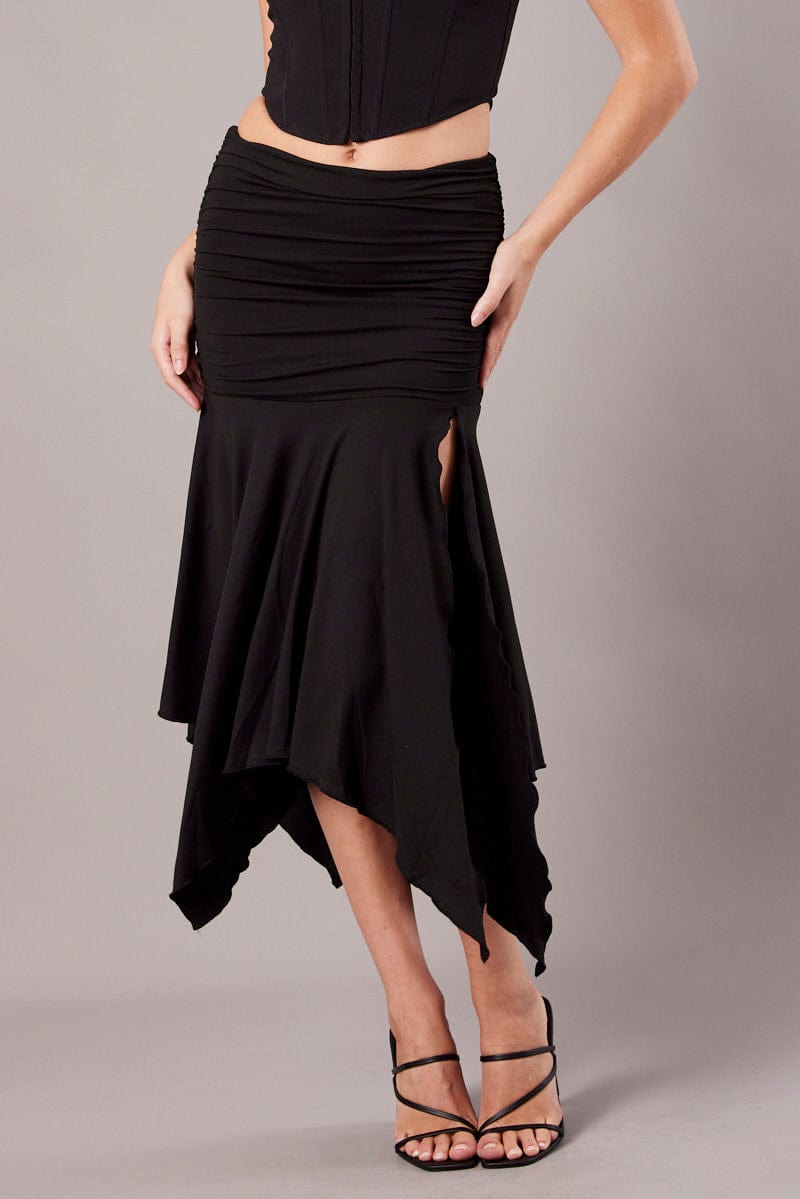 Black Handkerchief Midi Asymmetric Skirt for Ally Fashion